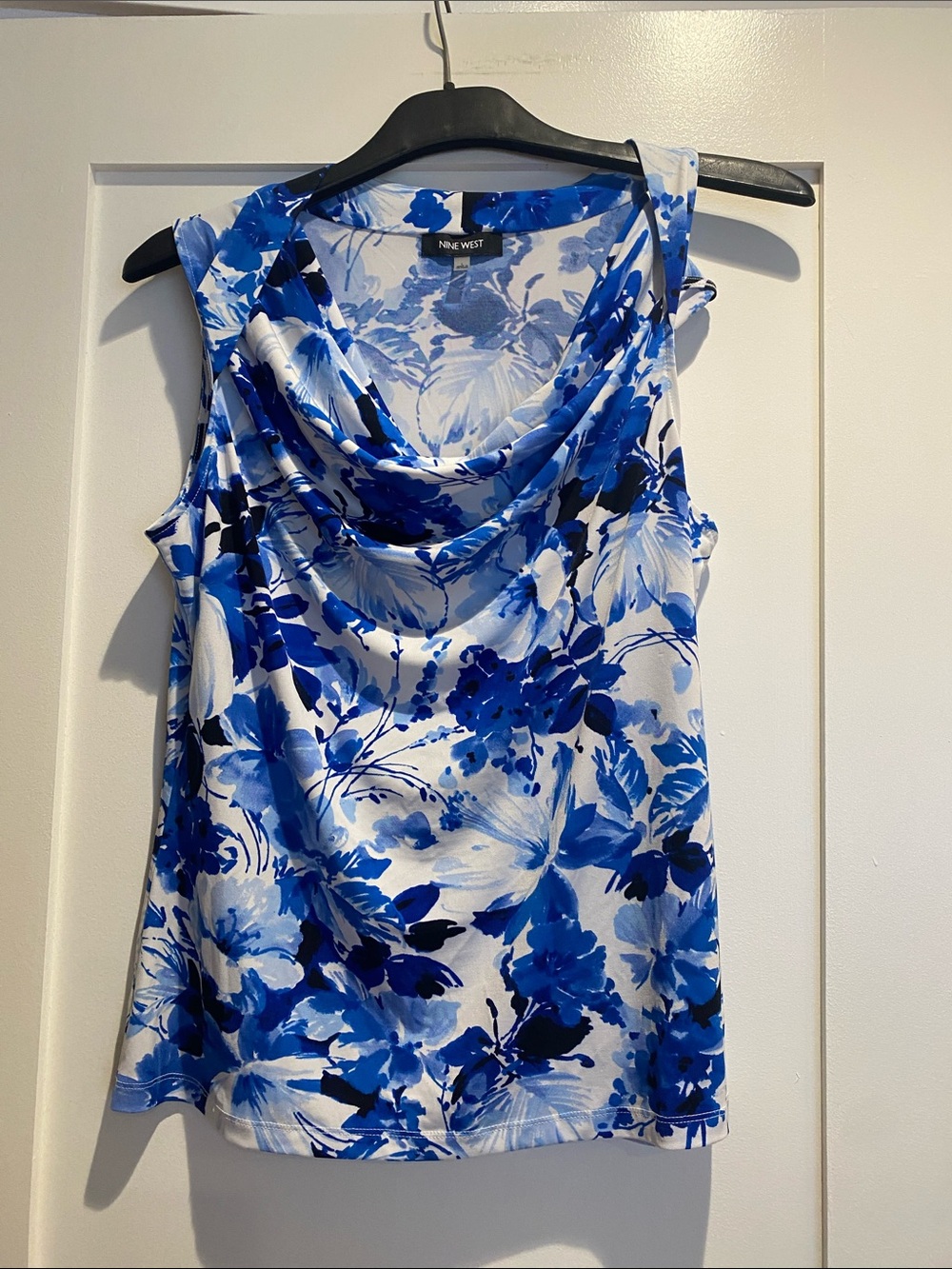 Nine West Blue and White Floral Cowl Neck Tank. Size Lg